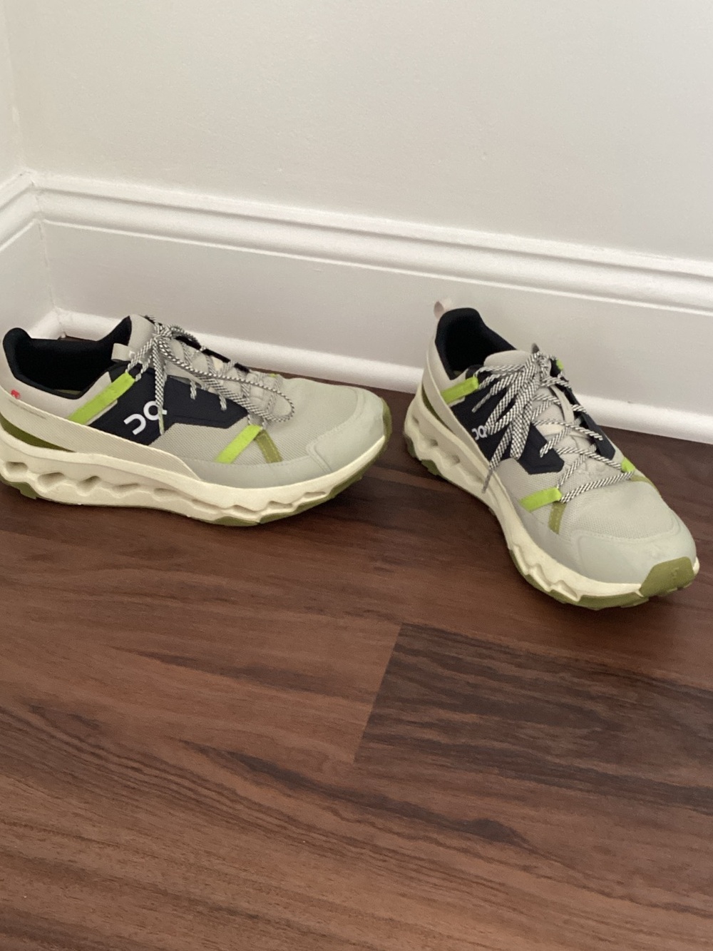On Running Men's Athletic Sneakers in Light Gray with Lime Accents
